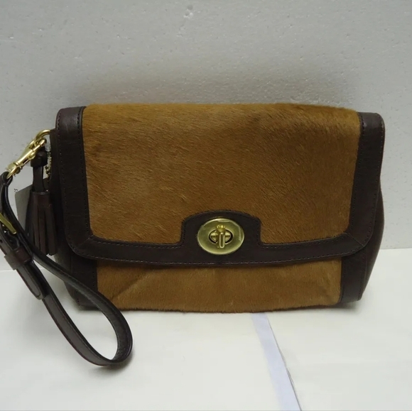 NWT Coach Legacy Haircalf Large Flap Clutch in brass camel - Picture 2 of 10